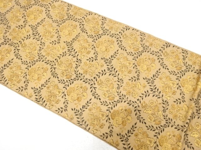 JAPANESE KIMONO / ANTIQUE FUKURO OBI / SILK / WOVEN FLORAL PLANTS